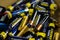 VIERSEN, GERMANY - MARCH 27. 2019: Pile of empty used batteries collected for special waste