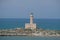 Vieste Lighthouse, Isola Santa Eufemia, located at the opposite the town of Vieste, Apulia, Italy