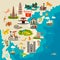 Vietnam abstract map with flag, hand drawn vector illustration