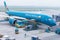 Vietnam Airlines aircraft loading air cargo containers before flight at Noi Bai international airport in Hanoi, Vietnam