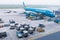 Vietnam Airlines aircraft loading air cargo containers before flight at Noi Bai international airport in Hanoi, Vietnam