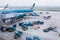 Vietnam Airlines aircraft loading air cargo containers before flight at Noi Bai international airport in Hanoi, Vietnam