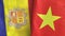 Vietnam and Andorra two flags textile cloth 3D rendering