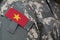 Vietnam army uniform patch flag on soldiers arm. Military Conceptn
