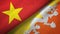 Vietnam and Bhutan two flags textile cloth, fabric texture
