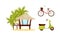 Vietnam Country Landmarks with Bungalow with Straw Roof and Motorbike Vector Set
