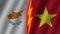 Vietnam and Cyprus Flags Together, Fabric Texture, Thunder Icon, 3D Illustration