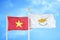 Vietnam and Cyprus two flags on flagpoles and blue sky