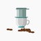 Vietnam Drip Coffee Brewing and Beans Vector Illustration