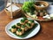 Vietnam food, tofu topped with stir fried Chinese Chive