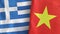 Vietnam and Greece two flags textile cloth 3D rendering