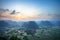 Vietnam sunrise landscape with rice field and mountain in Bac Son valley in Vietnam