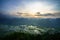 Vietnam sunrise landscape with rice field and mountain in Bac Son valley in Vietnam