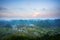 Vietnam sunrise landscape with rice field and mountain in Bac Son valley in Vietnam