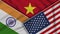 Vietnam United States of America India Flags Together Fabric Texture Illustration