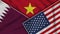 Vietnam United States of America Qatar Flags Together Fabric Texture Illustration