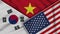 Vietnam United States of America South Korea Flags Together Fabric Texture Illustration