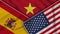 Vietnam United States of America Spain Flags Together Fabric Texture Illustration