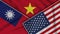 Vietnam United States of America Taiwan Flags Together Fabric Texture Illustration