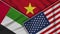 Vietnam United States of America United Arab Emirates Flags Together Fabric Texture Illustration