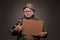 Vietnam Veteran showing a cardboard piece