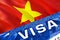 Vietnam visa document close up. Passport visa on Vietnam flag. Vietnam visitor visa in passport,3D rendering. Vietnam multi