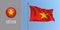 Vietnam waving flag on flagpole and round icon vector illustration