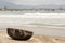 Vietnamese basket Boat Thung Chai in the sand