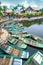 Vietnamese boats at river. Ninh Binh, Vietnam