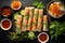 Vietnamese Culinary Overview: Pho and Spring Rolls in an Inviting Flat Lay