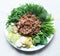 Vietnamese dried buffalo shredded meat with herbs and vegetables