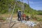 Vietnamese drillers work on a drilling rig