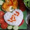 Vietnamese food, cooked rice, omelet, Valentine day