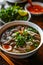 Vietnamese pho beef noodle soup bowl