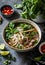 Vietnamese pho beef noodle soup bowl