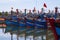 Vietnamese wooden fishing boat anchoring at a harbor