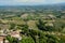 Viev of San Gimignano and surrounding landscape.