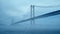 View of 25 de Abril Bridge famous tourist landmark of Lisbon in heavy fog mist