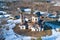 View of the abandoned Church of the Nativity of Christ aerial survey. Verkhruchey, Karelia. Russia