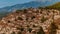 View of abandoned houses at village Kayakoy near Fethiye, Turkey, selective focus