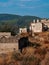 View of abandoned houses at village Kayakoy near Fethiye, Turkey, selective focus