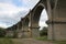 View of the abandoned old Mokrinsky railway bridge. Russia, the village of Mokry, the bridge was built in 1918