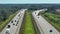 View from above of american wide freeway in Sarasota county, Florida with dense traffic of driving cars during rush hour