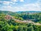 View from above with Boris Denev State Art Gallery and Monument to the Assen Dynasty two main tourist attraction in Veliko Tarnovo