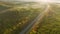 View from above of busy American highway with fast moving trucks and cars. Interstate transportation concept