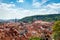 View from above of the houses with red-tiled roofs, spring, Prag