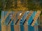 view above innovative solar panels located on a car parking lot rooftops making good use of small space in a city for electric car