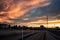 View above of Irkutsk at night to road and tower in sunset