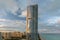 View from above of luxurious highrise hotels and condos on Atlantic ocean shore in Sunny Isles Beach city in the evening