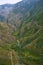 A view from above of the mountains and gorge of the Vorotan River. Cableway Wings of Tatev, Armenia